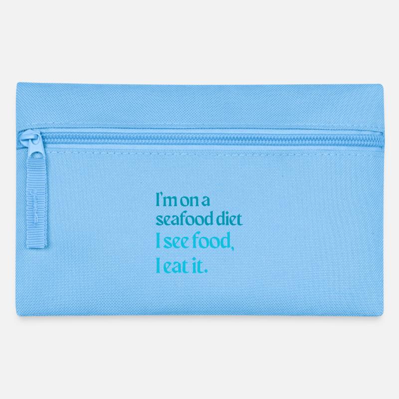 Ich ernähre mich von Meeresfrüchten Ich sehe Lebensmittel, die ich esse - Federtasche - Hellblau