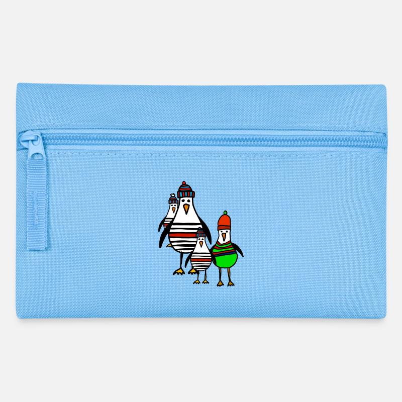 Streifige Pinguine im Winter - Federtasche - Hellblau