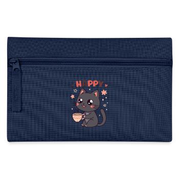 Glückliche und süße Kaffeekatze - Federtasche - Hellblau - Vorne
