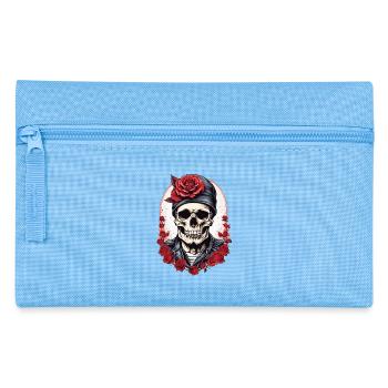 Crâne avec des roses - Trousse - bleu clair - Devant