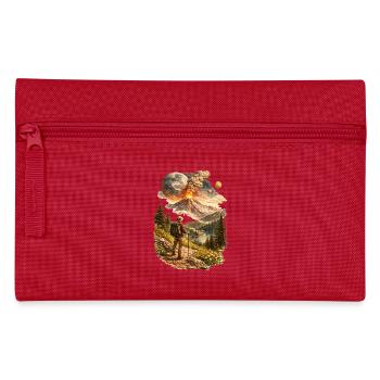 Hikers in front of erupting volcano and strange world - Pencil Case - red - Front