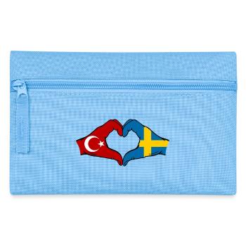 Turkey Sweden Flag Hands Heart Shape - Pencil Case - light blue - Front