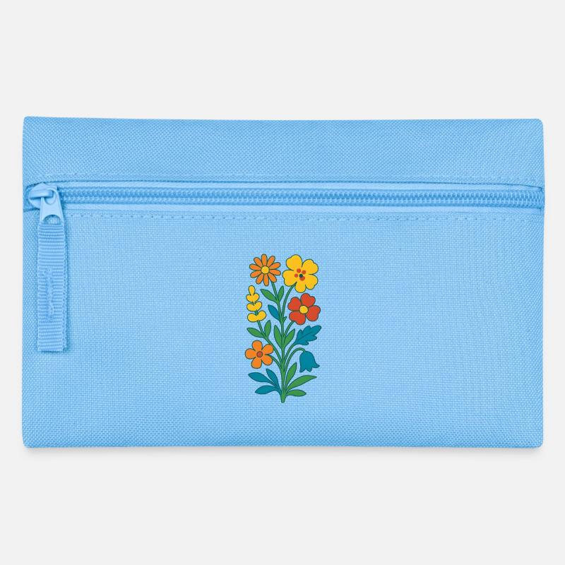 Farbige Blumensträuße Folkkunst - Federtasche - Hellblau