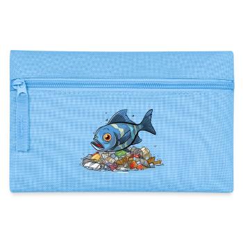 Fish in Plastic Sea Pollution Shirt - Pencil Case - light blue - Front