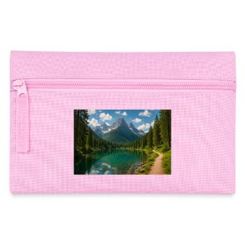 Mountain lake path in the forest - Pencil Case - pink - Front