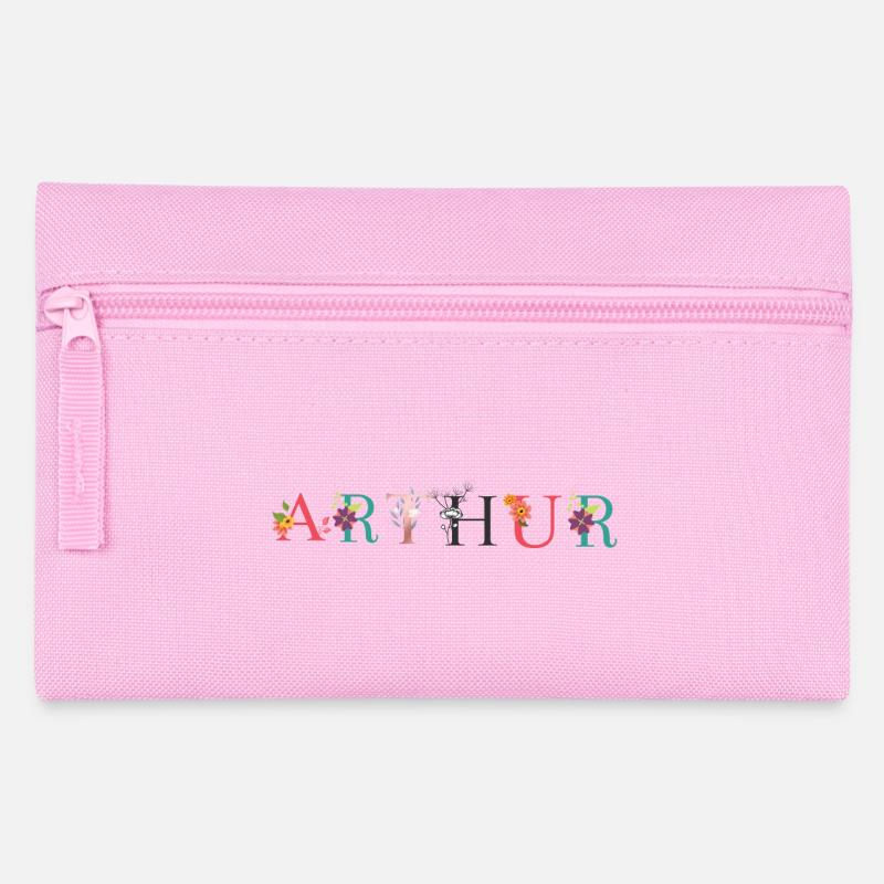 Art du nom ARTHUR avec fleurs brodées - Trousse - rose