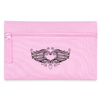 Coeur de tatouage en filigrane avec des ailes. - Trousse - rose - Devant
