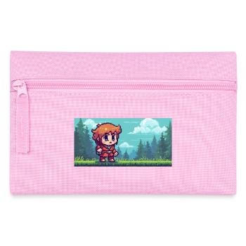 Pixel hero in the forest adventure gaming scene - Pencil Case - pink - Front