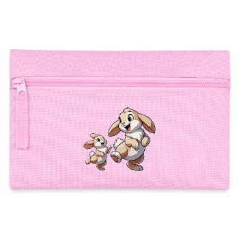 Rabbit mother with child frolicking brown - Pencil Case - pink - Front