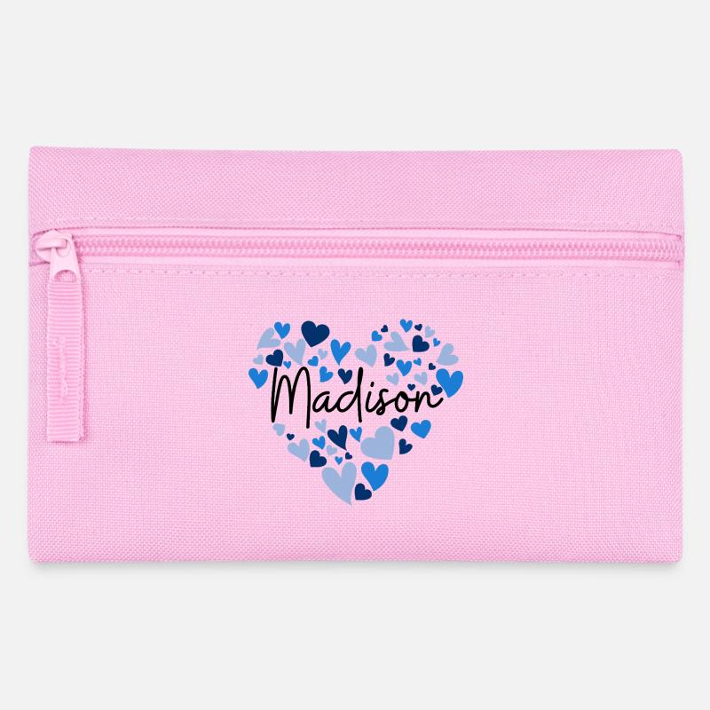 Madison Name Design con cuori blu a forma di cuore - Astuccio per matite - rosa