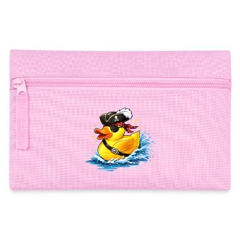 Freche Gummiente im Piratenlook mit Augenklappe - Federtasche - Rosa - Vorne