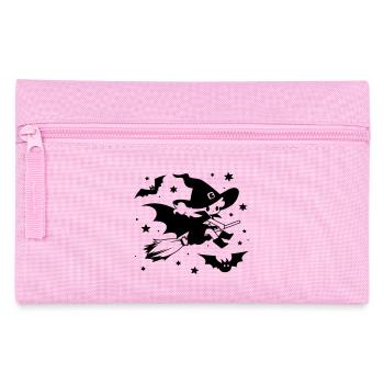 Sorcière volante avec un motif d’Halloween à balai - Trousse - rose - Devant