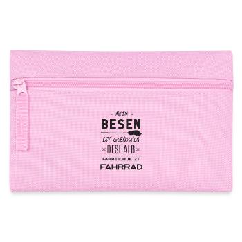 Halloween. Mein Besen. Fahrrad fahren. Hexe. witz - Federtasche - Rosa - Vorne