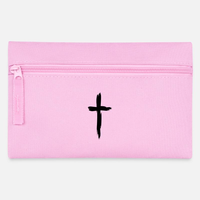 Kreuz Christentum Religion Schwarz - Federtasche - Rosa