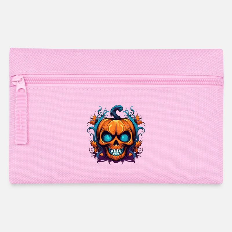 Crâne de citrouille orange - Trousse - rose
