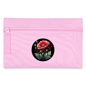 Floral Motif Poppy Black Background - Pencil Case - pink - Front