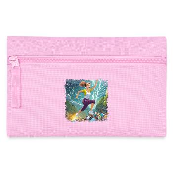 Frau, die über viel Müll springt - Federtasche - Rosa - Vorne
