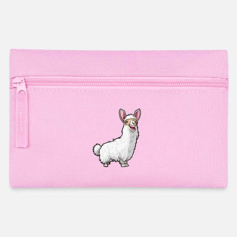 Lächelnde Lama Illustration in Weiß - Federtasche - Rosa