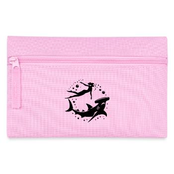 Hammerhead shark and diver floating underwater - Pencil Case - pink - Front