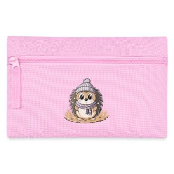 Cute hedgehog with scarf and bobble hat. - Pencil Case - pink - Front