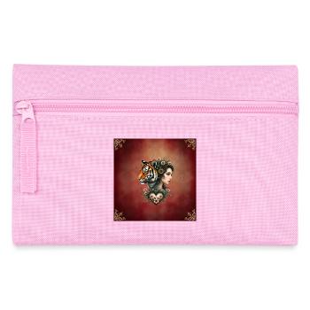 Mystical portrait of a woman and a tiger with floral patterns - Pencil Case - pink - Front