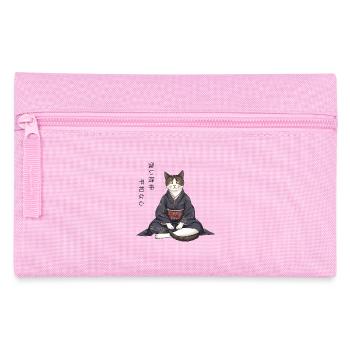 Moderne Anime Katze im Kimono – Zen Meditation - Federtasche - Rosa - Vorne
