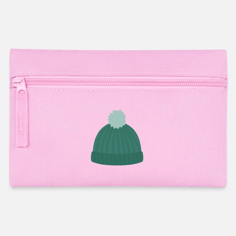 Strickmütze mit Pom Pom - Federtasche - Rosa