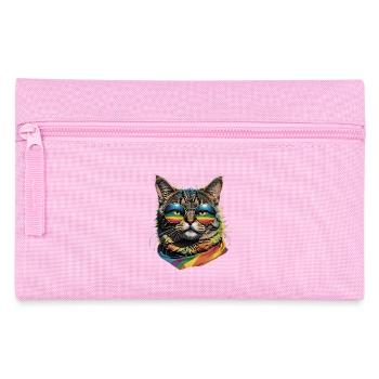 Funny LGBTQ cat portrait with rainbow glasses - Pencil Case - pink - Front