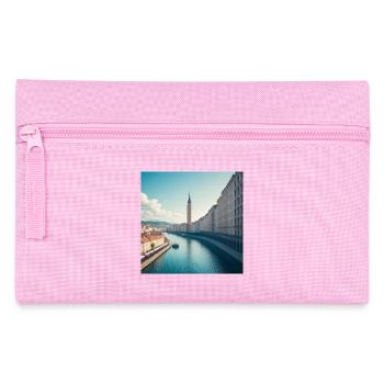 Clock Tower and European Urban Canal - Pencil Case - pink - Front