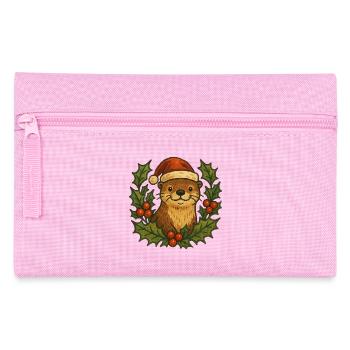 Loutre du Père Noël parmi le houx - Trousse - rose - Devant