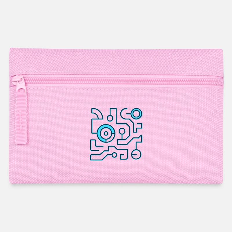 Neon Circuit Blue Lines - Pencil Case - pink