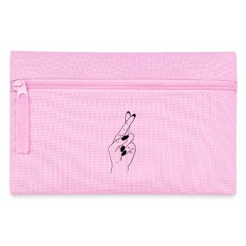 Croisons des doigts – Symbole porte-bonheur, noir et blanc - Trousse - rose - Devant