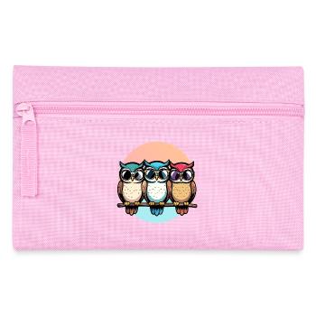 Drei coole Eulen mit Sonnenbrille bunt Eulen Motiv - Federtasche - Rosa - Vorne