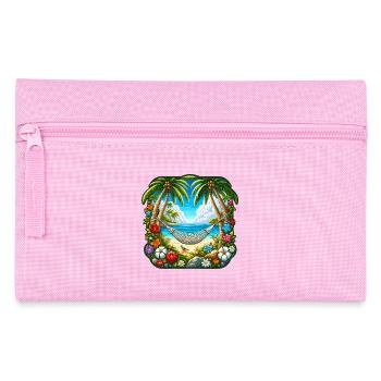 Tropical island with palm trees and hammock - Pencil Case - pink - Front