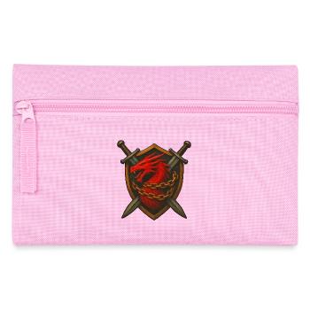 Roter Drache auf Schild mit Ketten - Federtasche - Rosa - Vorne