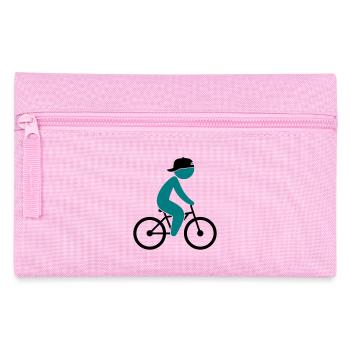 A cyclist rides on his bicycle - Pencil Case - pink - Front