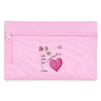 Gestricktes Herz mit Blüten und Stricknadeln - Federtasche - Rosa - Vorne
