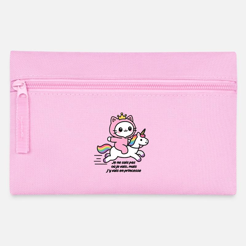 Pink Cat on Rainbow Unicorn - Pencil Case - pink