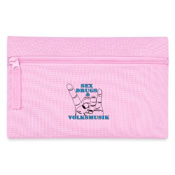 Volksmusik , Volksfest , Fun Shirt , Sex Drugs(25) - Federtasche - Rosa - Vorne