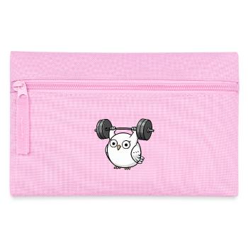 Funny Owl Bench Press Dumbbell Cartoon - Pencil Case - pink - Front