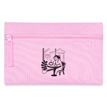 Nachdenkliche Katze Café - Federtasche - Rosa - Vorne