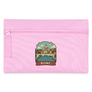 Retro-Reiseaufkleber der St.-Petersbasilika Rom - Federtasche - Rosa - Vorne