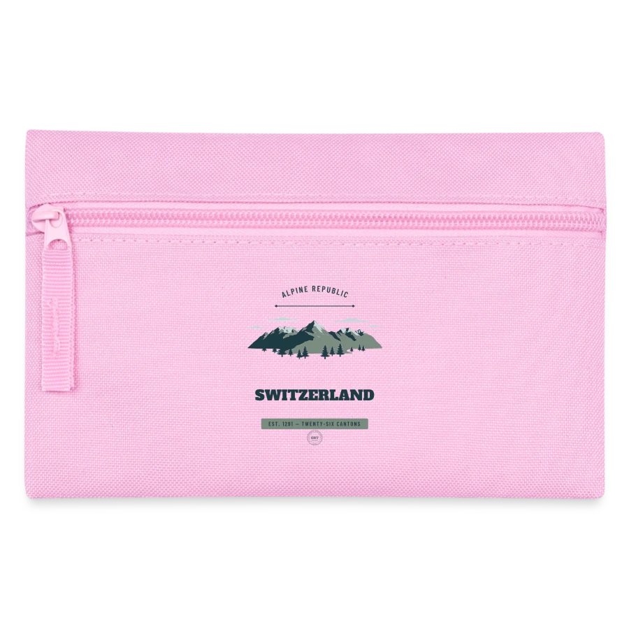 Switzerland badge on a pencil case, pink
