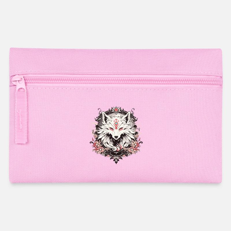 Ein Tattoo im Wolfsstil mit Blumen - Federtasche - Rosa