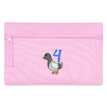 4 Jahre alt - 4. Geburtstag - Taube Vogel Motiv - Federtasche - Rosa - Vorne