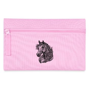 Hübsches Vintages Pferd Porträt mit Mähne im Wind - Federtasche - Rosa - Vorne