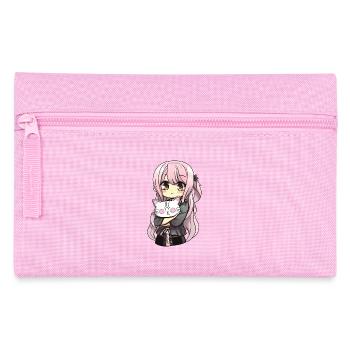 Anime Cats Kawaii Teen Otaku Girl With Cat - Pencil Case - pink - Front
