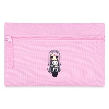 Anime Cats Kawaii Teen Otaku Girl With Cat - Pencil Case - pink - Front