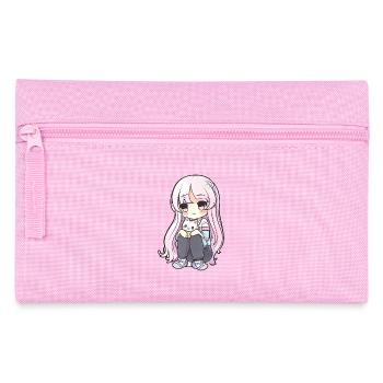 Anime Cats Kawaii Teen Otaku Girl With Cat - Pencil Case - pink - Front
