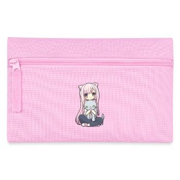 Anime Cats Kawaii Teen Otaku Girl With Cat - Pencil Case - pink - Front